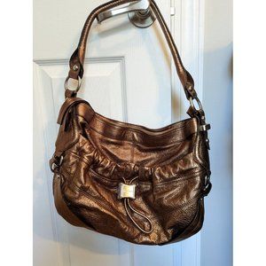 B. Makowsky Women's Metallic Copper Leather  Hobo Style Handbag Purse